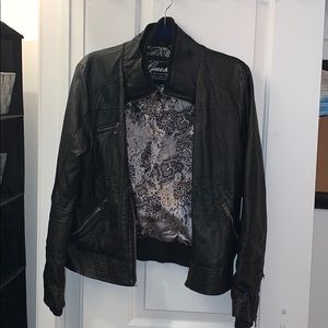 distressed faux leather guess jacket